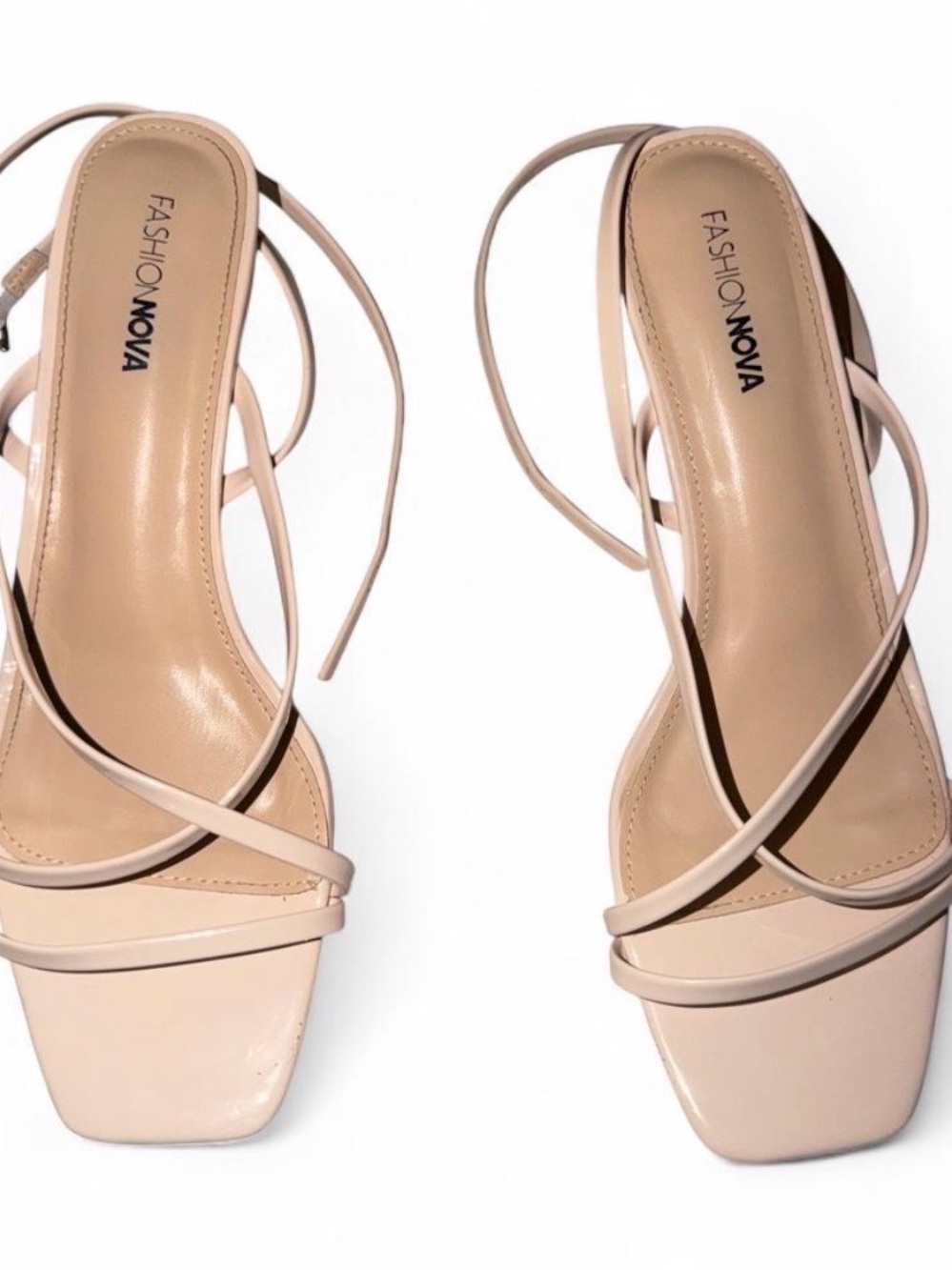 Fashion Nova Nude Strappy Square-Toe Heels